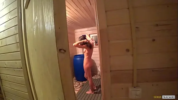 Met my beautiful skinny stepsister in the russian sauna and could not resist, spank her, give cock to suck and fuck on table Filem baharu terbaik
