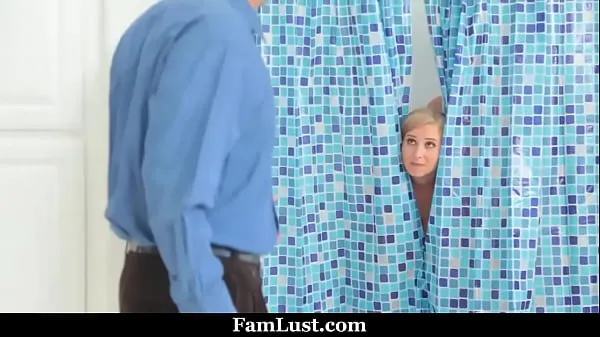 Best Stepmom in Shower Thought it Was Her Husband's Dick Until She Finds Out Stepson is Behind The Curtains - Famlust new Movies